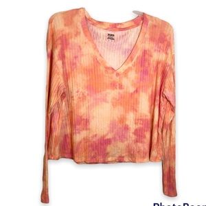 Nwt Victoria’s Secret PINK Tie Dyed V Neck Ribbed Very Soft Top Size Large